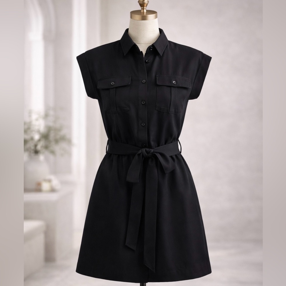 Tuckernuck Black Sleeveless Shirt Dress with Self Tie